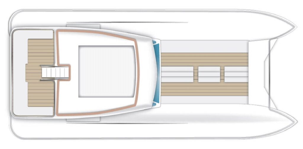 image dessinée du catamaran Atalaya vue de dessus